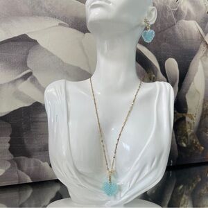 ROCK CANDY SUGAR Heart Pendant Necklace and Earring Set - Blue
